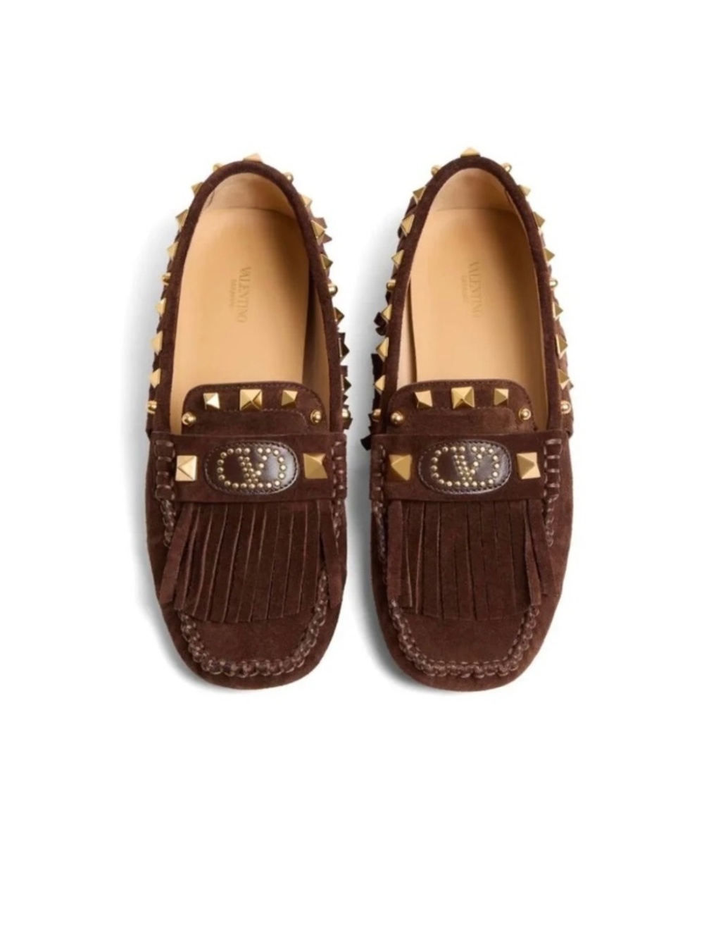 WORN ONCE! VALENTINO GARAVANI V-Logo Brown Suede Rockstud Driver Loafers